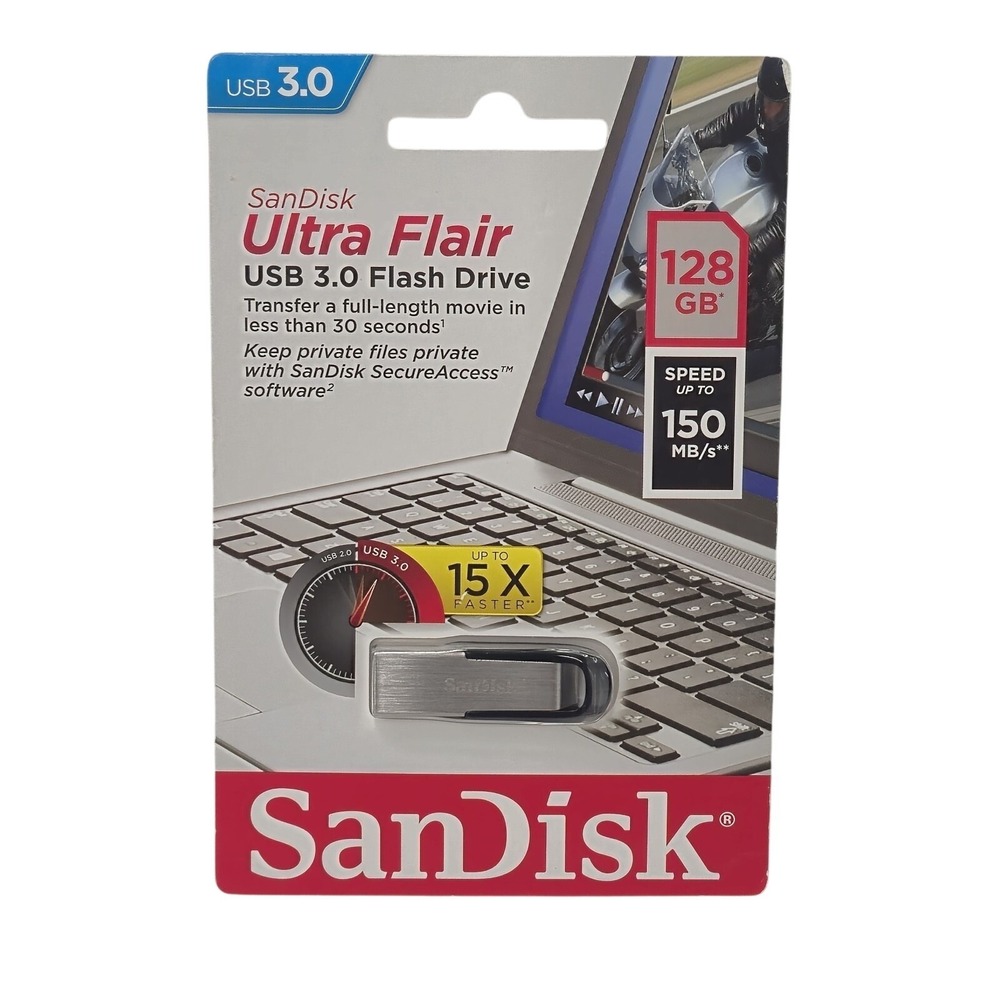 SanDisk Ultra Flair 128GB USB 3.0 Flash Drive 150MB SDCZ73-128G-G46 Silver Metal